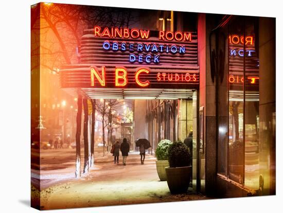 Instants of NY Series - the NBC Studios in the New York City in the Snow at Night-Philippe Hugonnard-Stretched Canvas