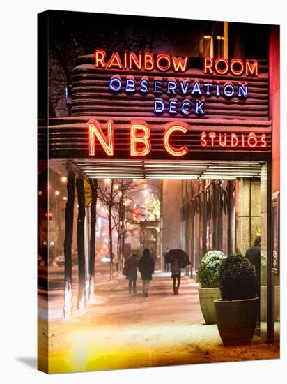 Instants of NY Series - the NBC Studios in the New York City in the Snow at Night-Philippe Hugonnard-Stretched Canvas