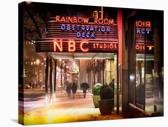 Instants of NY Series - the NBC Studios in the New York City in the Snow at Night-Philippe Hugonnard-Stretched Canvas