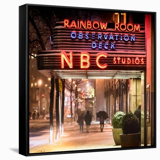 Instants of NY Series - the NBC Studios in the New York City in the Snow at Night-Philippe Hugonnard-Framed Stretched Canvas