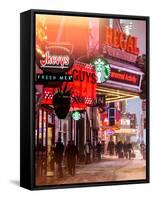 Instants of NY Series - Urban Night Street Scene in Times Square in Snow in Winter-Philippe Hugonnard-Framed Stretched Canvas