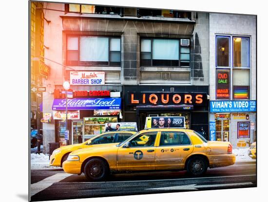 Instants of NY Series - Urban Scene with Yellow Taxis Manhattan Winter-Philippe Hugonnard-Mounted Photographic Print