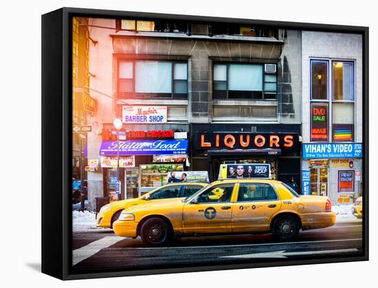 Instants of NY Series - Urban Scene with Yellow Taxis Manhattan Winter-Philippe Hugonnard-Framed Stretched Canvas