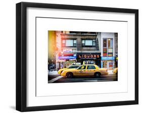 Instants of NY Series - Urban Scene with Yellow Taxis Manhattan Winter-Philippe Hugonnard-Framed Art Print