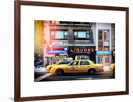Instants of NY Series - Urban Scene with Yellow Taxis Manhattan Winter-Philippe Hugonnard-Framed Art Print