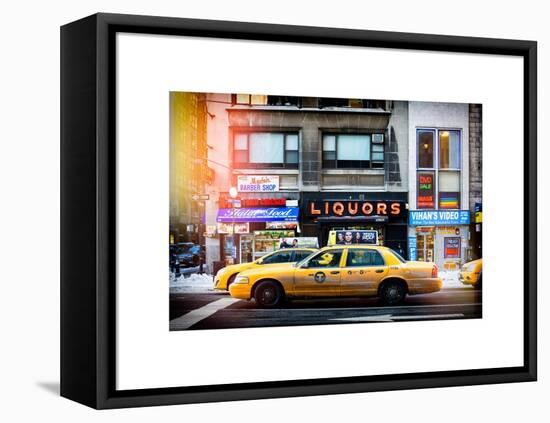 Instants of NY Series - Urban Scene with Yellow Taxis Manhattan Winter-Philippe Hugonnard-Framed Stretched Canvas