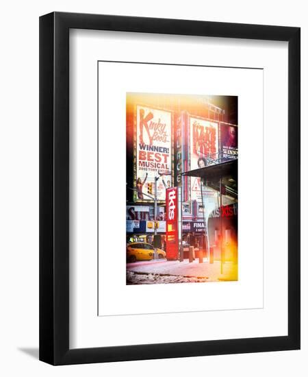 Instants of NY Series - Urban Street Scene with a Yellow Taxi in Winter-Philippe Hugonnard-Framed Art Print