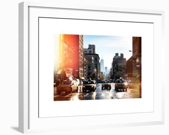 Instants of NY Series - Urban Street Scene with NYC Yellow Taxis and the One World Trade Center-Philippe Hugonnard-Framed Photographic Print