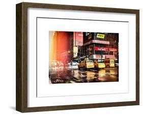 Instants of NY Series - Urban Street Scene with NYC Yellow Taxis - Cabs in Winter-Philippe Hugonnard-Framed Art Print