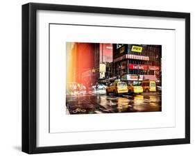 Instants of NY Series - Urban Street Scene with NYC Yellow Taxis - Cabs in Winter-Philippe Hugonnard-Framed Art Print