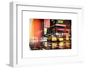 Instants of NY Series - Urban Street Scene with NYC Yellow Taxis - Cabs in Winter-Philippe Hugonnard-Framed Art Print