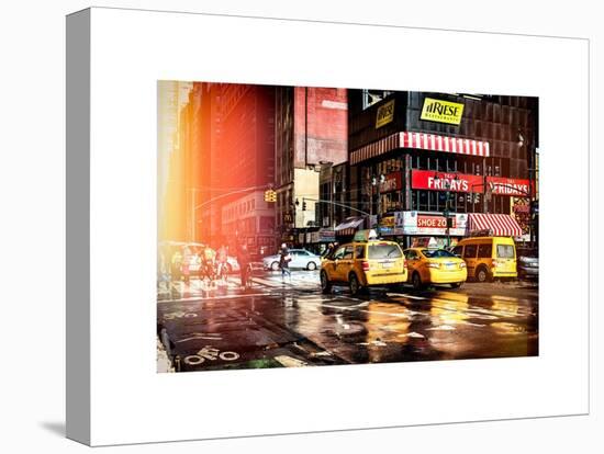 Instants of NY Series - Urban Street Scene with NYC Yellow Taxis - Cabs in Winter-Philippe Hugonnard-Stretched Canvas