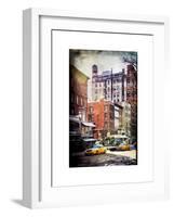 Instants of NY Series - Urban Street Scene with Yellow Taxi in Winter-Philippe Hugonnard-Framed Art Print