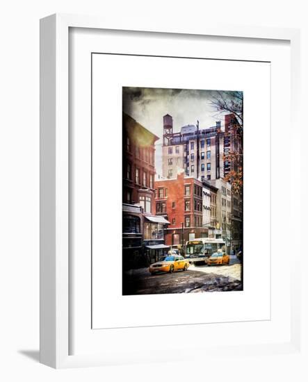 Instants of NY Series - Urban Street Scene with Yellow Taxi in Winter-Philippe Hugonnard-Framed Art Print