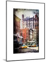 Instants of NY Series - Urban Street Scene with Yellow Taxi in Winter-Philippe Hugonnard-Mounted Art Print