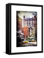 Instants of NY Series - Urban Street Scene with Yellow Taxi in Winter-Philippe Hugonnard-Framed Stretched Canvas