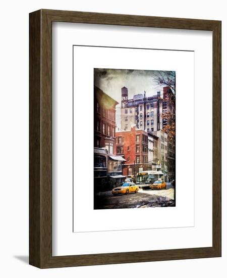 Instants of NY Series - Urban Street Scene with Yellow Taxi in Winter-Philippe Hugonnard-Framed Art Print