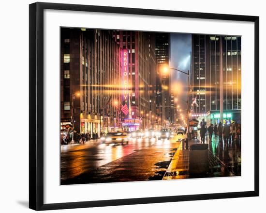 Instants of NY Series - Urban Street View on Avenue of the Americas by Night-Philippe Hugonnard-Framed Photographic Print