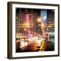 Instants of NY Series - Urban Street View on Avenue of the Americas by Night-Philippe Hugonnard-Framed Photographic Print