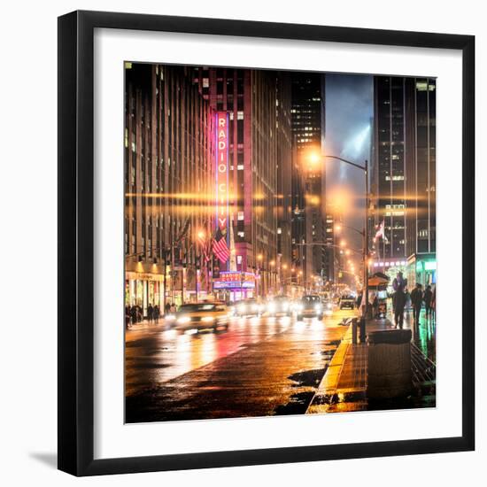 Instants of NY Series - Urban Street View on Avenue of the Americas by Night-Philippe Hugonnard-Framed Photographic Print