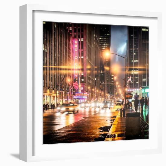 Instants of NY Series - Urban Street View on Avenue of the Americas by Night-Philippe Hugonnard-Framed Photographic Print