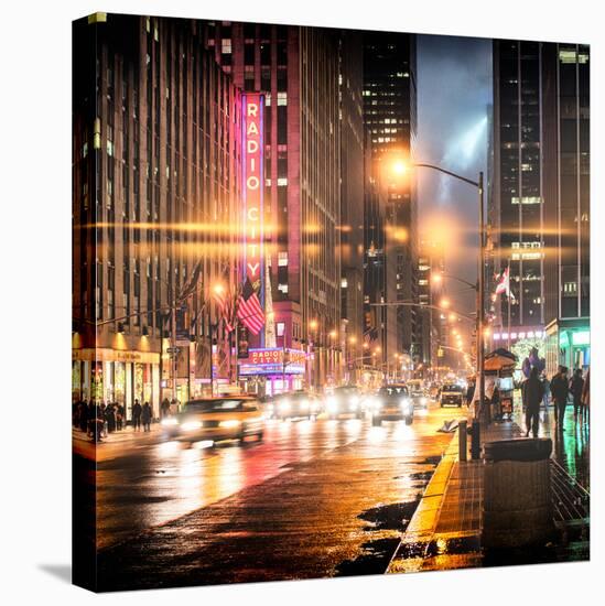 Instants of NY Series - Urban Street View on Avenue of the Americas by Night-Philippe Hugonnard-Stretched Canvas