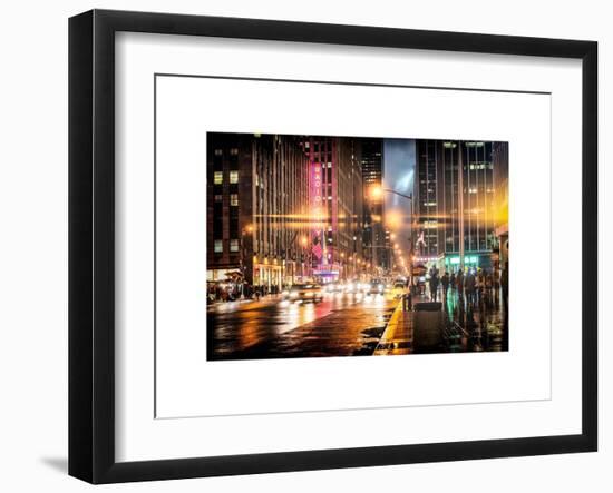 Instants of NY Series - Urban Street View on Avenue of the Americas by Night-Philippe Hugonnard-Framed Art Print