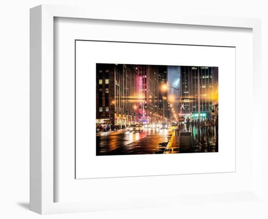 Instants of NY Series - Urban Street View on Avenue of the Americas by Night-Philippe Hugonnard-Framed Art Print