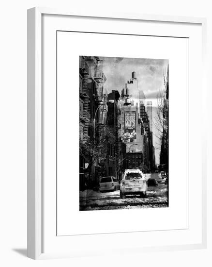 Instants of NY Series - View of Buildings in Manhattan in the Snow with NYPD Car-Philippe Hugonnard-Framed Art Print