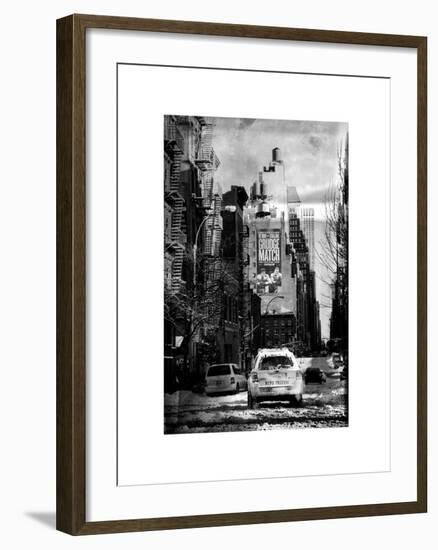 Instants of NY Series - View of Buildings in Manhattan in the Snow with NYPD Car-Philippe Hugonnard-Framed Art Print