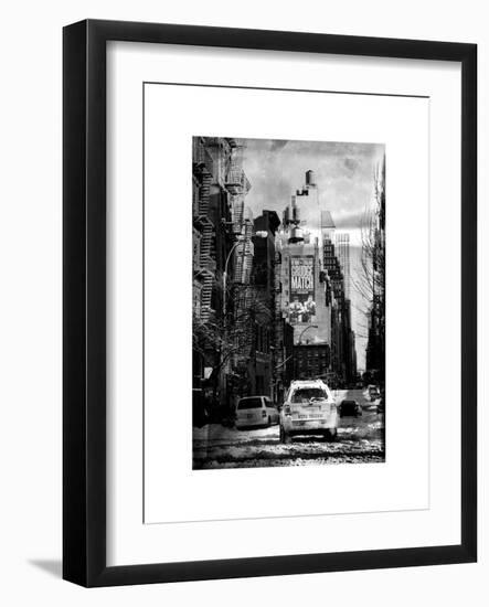 Instants of NY Series - View of Buildings in Manhattan in the Snow with NYPD Car-Philippe Hugonnard-Framed Art Print