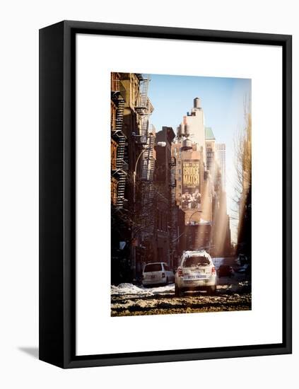 Instants of NY Series - View of Buildings in Manhattan in the Snow with NYPD Car-Philippe Hugonnard-Framed Stretched Canvas