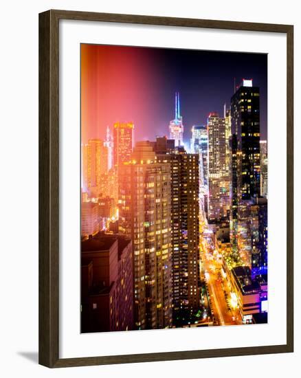 Instants of NY Series - View of Skyscrapers of Times Square and 42nd Street at Night-Philippe Hugonnard-Framed Photographic Print