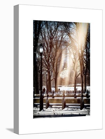 Instants of NY Series - Winter Snow with Street Lamp in Central Park View-Philippe Hugonnard-Stretched Canvas