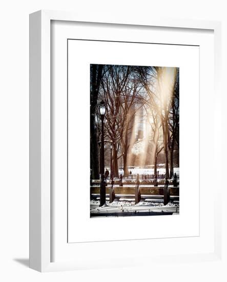 Instants of NY Series - Winter Snow with Street Lamp in Central Park View-Philippe Hugonnard-Framed Art Print