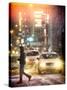 Instants of NY Series - Yellow Taxis at Times Square during a Snowstorm by Night-Philippe Hugonnard-Stretched Canvas