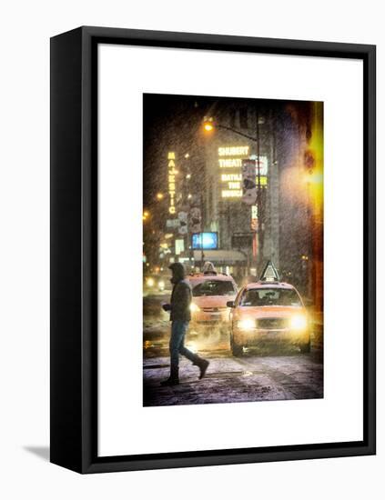 Instants of NY Series - Yellow Taxis at Times Square during a Snowstorm by Night-Philippe Hugonnard-Framed Stretched Canvas