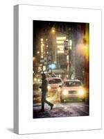 Instants of NY Series - Yellow Taxis at Times Square during a Snowstorm by Night-Philippe Hugonnard-Stretched Canvas