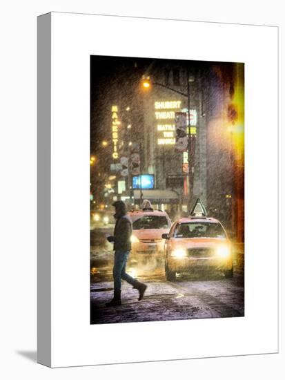 Instants of NY Series - Yellow Taxis at Times Square during a Snowstorm by Night-Philippe Hugonnard-Stretched Canvas