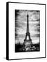 Instants of Paris B&W Series - Eiffel Tower, Paris, France - White Frame and Full Format-Philippe Hugonnard-Framed Stretched Canvas