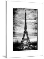 Instants of Paris B&W Series - Eiffel Tower, Paris, France - White Frame and Full Format-Philippe Hugonnard-Stretched Canvas