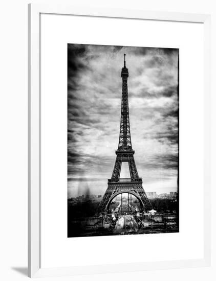 Instants of Paris B&W Series - Eiffel Tower, Paris, France - White Frame and Full Format-Philippe Hugonnard-Framed Art Print