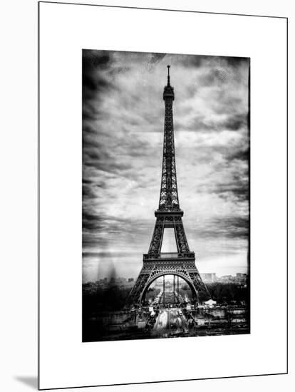 Instants of Paris B&W Series - Eiffel Tower, Paris, France - White Frame and Full Format-Philippe Hugonnard-Mounted Art Print