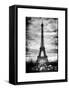 Instants of Paris B&W Series - Eiffel Tower, Paris, France - White Frame and Full Format-Philippe Hugonnard-Framed Stretched Canvas