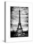 Instants of Paris B&W Series - Eiffel Tower, Paris, France - White Frame and Full Format-Philippe Hugonnard-Stretched Canvas