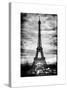 Instants of Paris B&W Series - Eiffel Tower, Paris, France - White Frame and Full Format-Philippe Hugonnard-Stretched Canvas