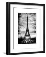 Instants of Paris B&W Series - Eiffel Tower, Paris, France - White Frame and Full Format-Philippe Hugonnard-Framed Art Print