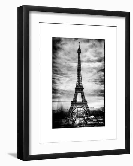 Instants of Paris B&W Series - Eiffel Tower, Paris, France - White Frame and Full Format-Philippe Hugonnard-Framed Art Print