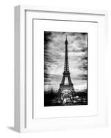 Instants of Paris B&W Series - Eiffel Tower, Paris, France - White Frame and Full Format-Philippe Hugonnard-Framed Art Print