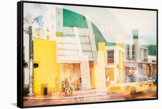 Instants of Series - Art Deco Architecture - Yellow Cab of Miami Beach - Florida - USA-Philippe Hugonnard-Framed Stretched Canvas
